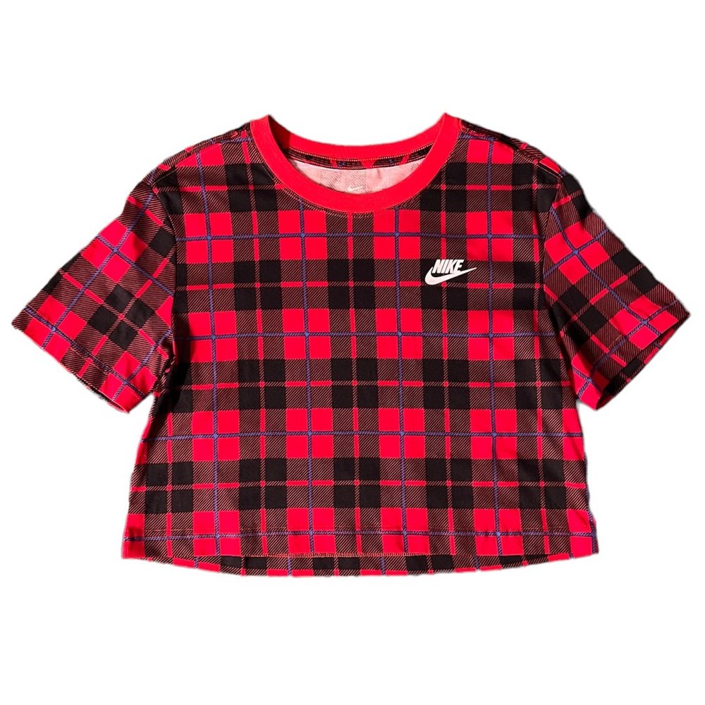 Nike Sportswear NSW Plaid Crop Cutoff Tee Shirt Top Red XS CI1014-657
